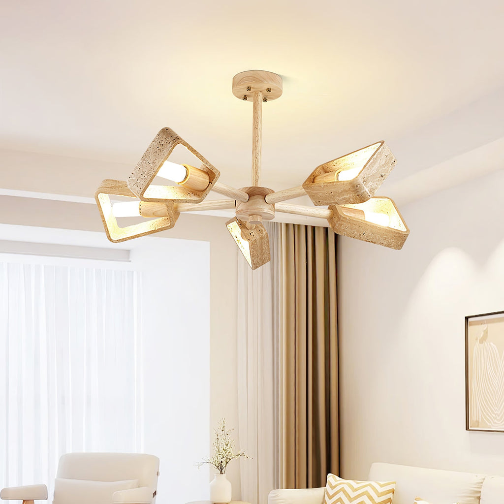 Lustre moderne Jyri en Bois et travertin jaune