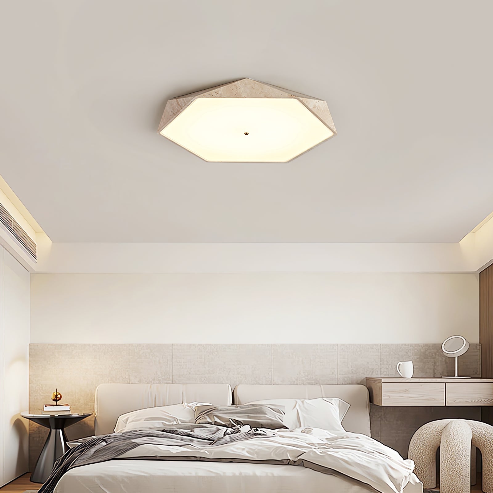 Plafonnier moderne Leith en pierre Travertin jaune et blanc