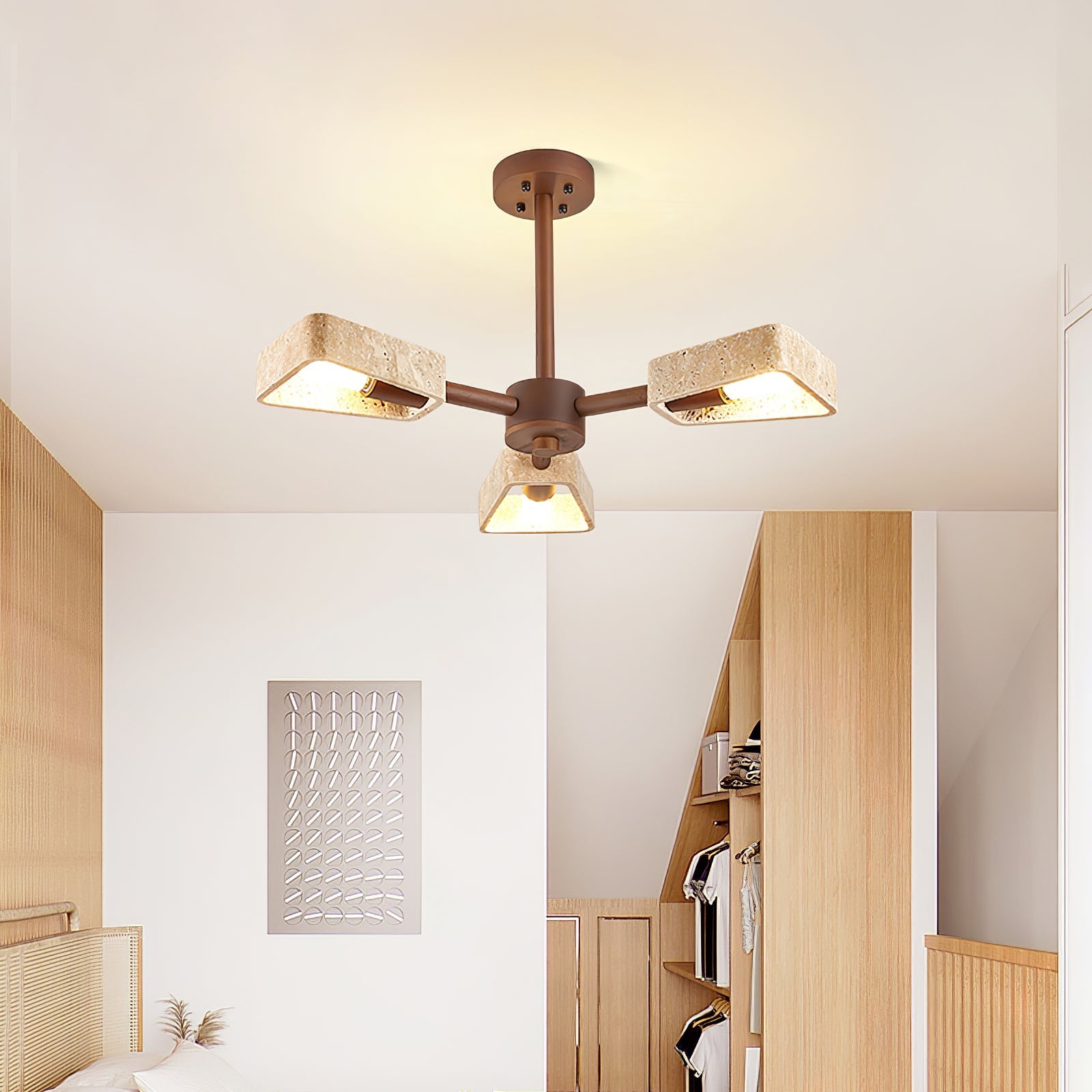Lustre moderne Jyri en Bois et travertin jaune