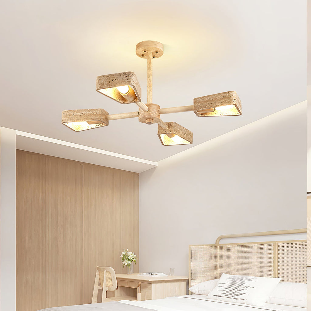 Lustre moderne Jyri en Bois et travertin jaune