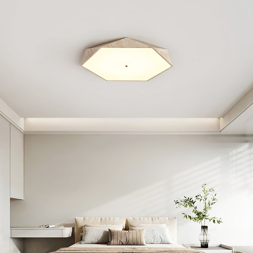 Plafonnier moderne Leith en pierre Travertin jaune et blanc