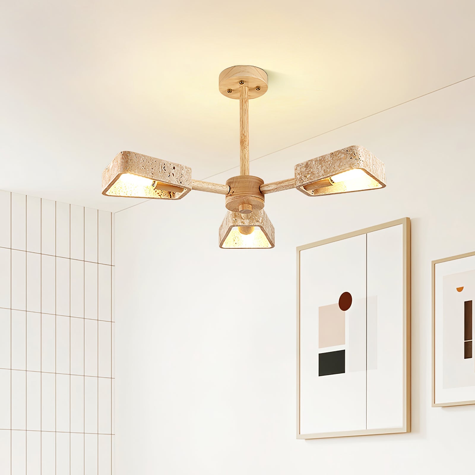 Lustre moderne Jyri en Bois et travertin jaune