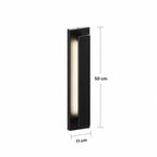 Schéma des dimensions de l’applique extérieure LED verticale noire, taille Petit : hauteur 50 cm, largeur 11 cm