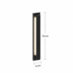 Schéma des dimensions de l’applique extérieure LED verticale noire, taille Moyen : hauteur 70 cm, largeur 11 cm