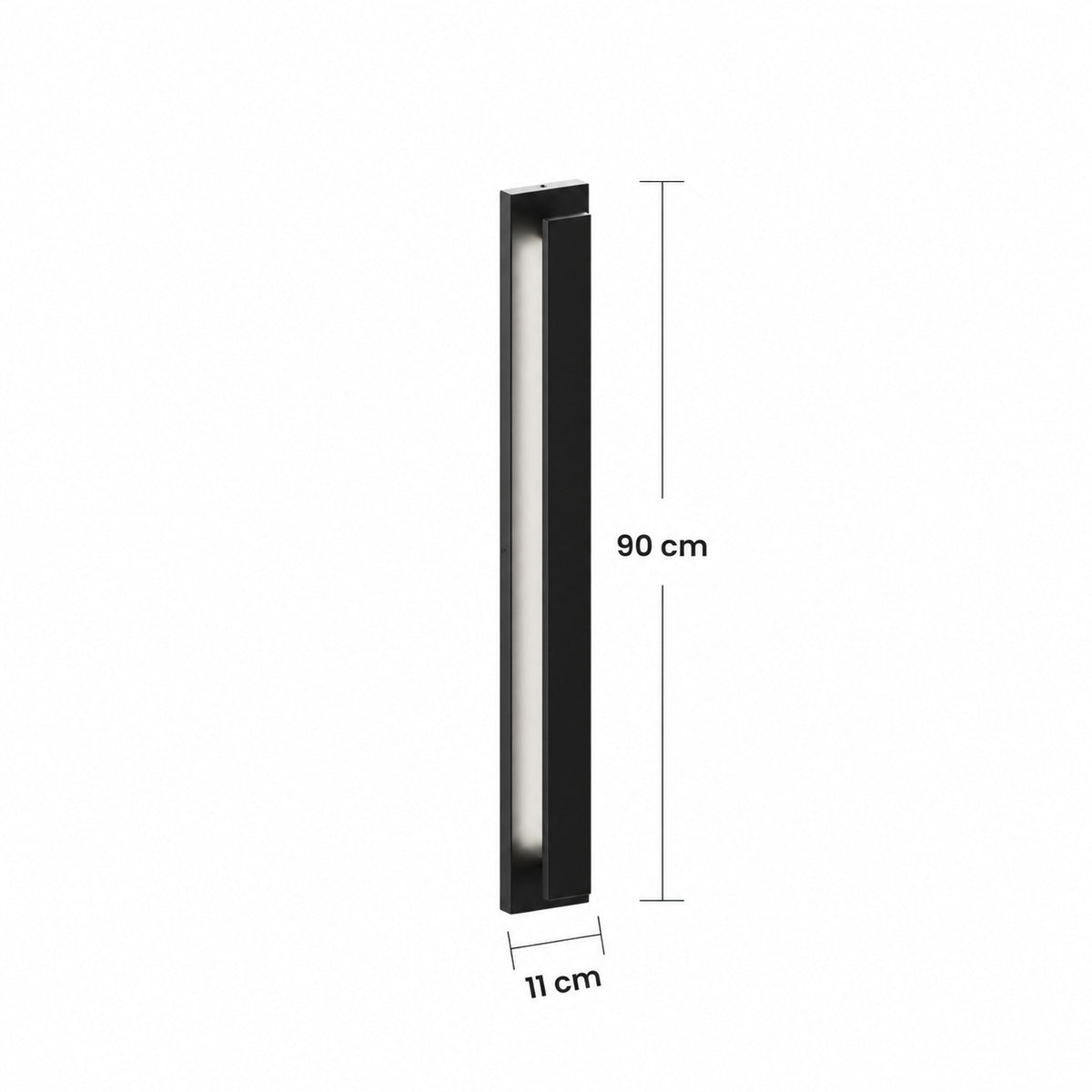 Schéma des dimensions de l’applique extérieure LED verticale noire, taille Grand : hauteur 90 cm, largeur 11 cm