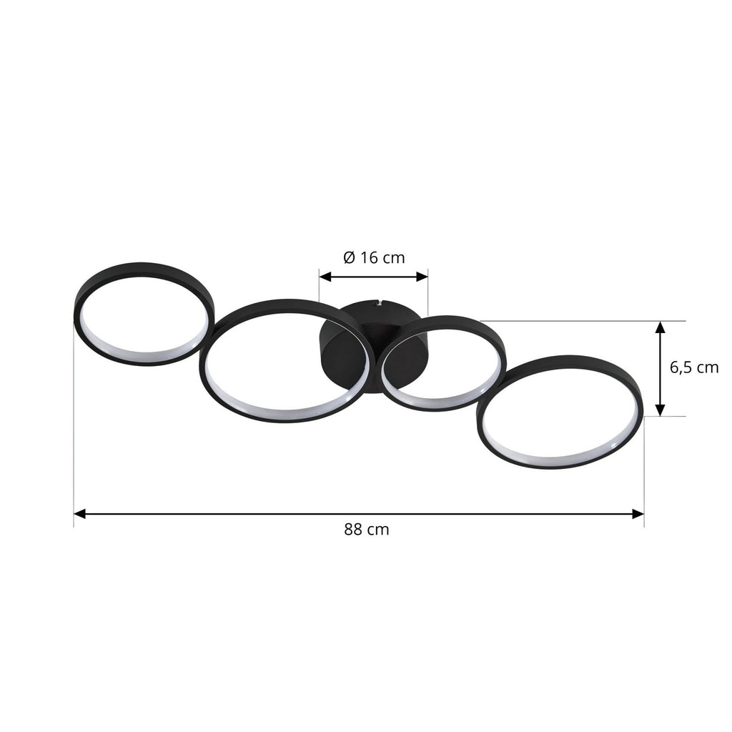 Plafonnier LED 4 anneaux noir 88 cm - schéma des cotes