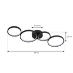 Plafonnier LED 4 anneaux noir 88 cm - schéma des cotes